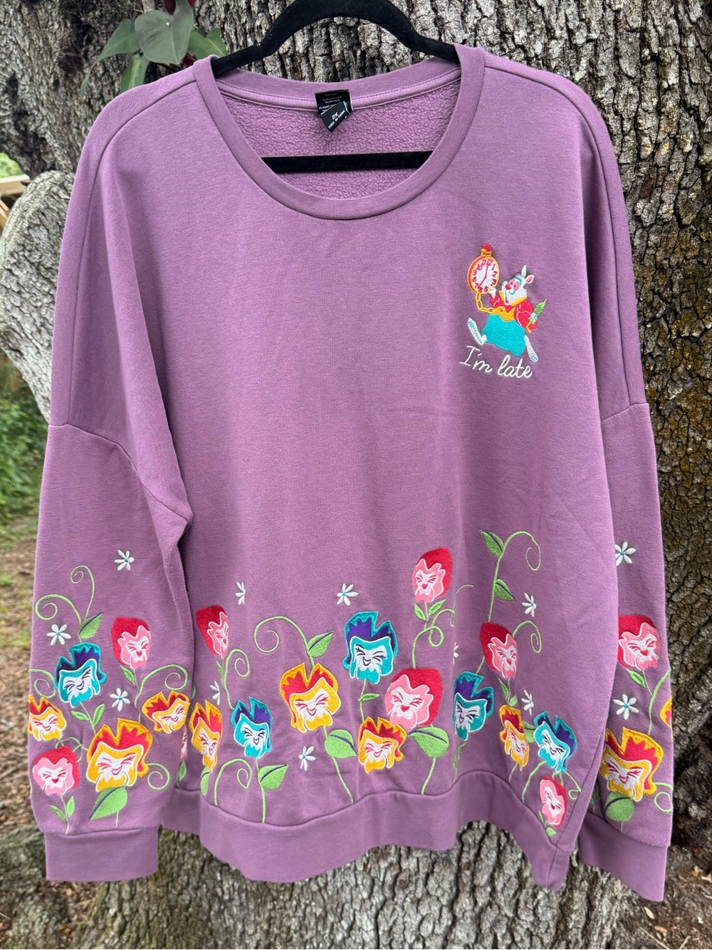 2X Her Universe Disney Alice in Wonderland Rabbit Embroidered Purple Sweatshirt